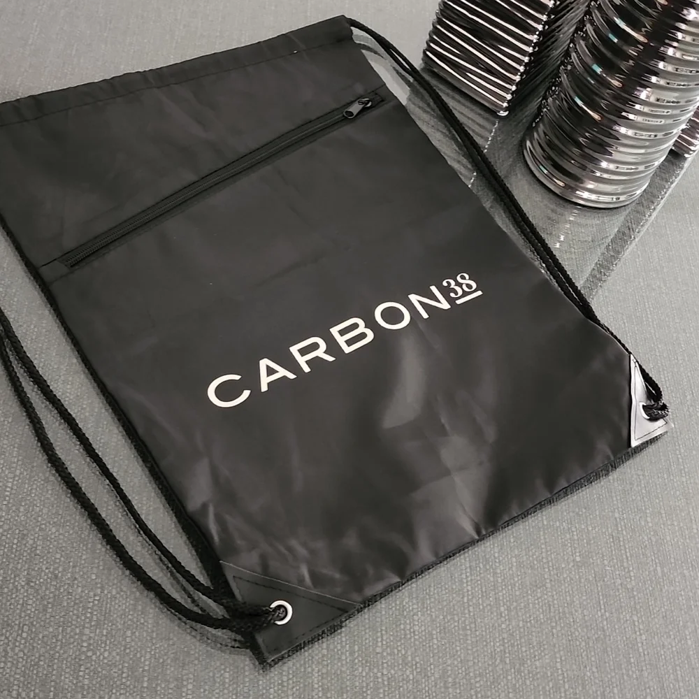 CARBON 38 Black Nylon Logo Drawstring Sling String Bag Backpack Gym Sports